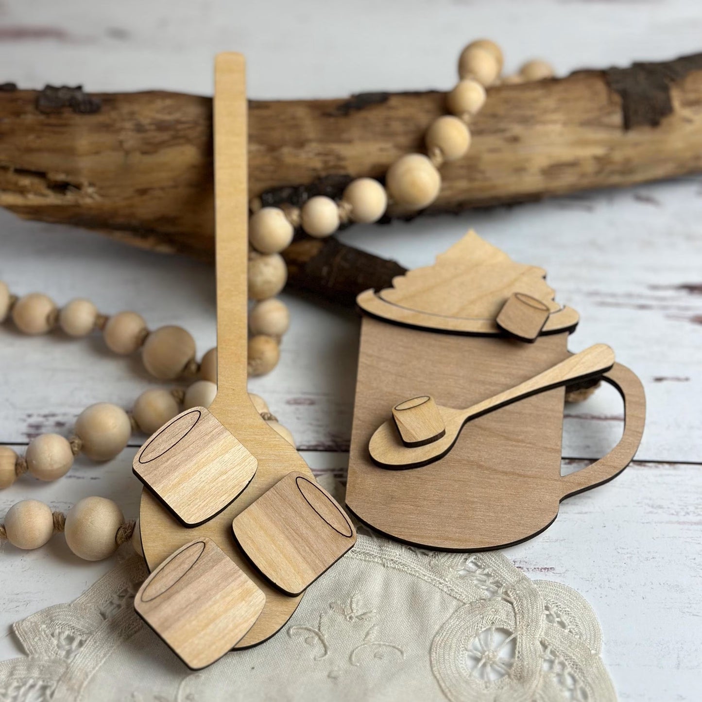 Hot Cocoa Mug & Spoon Faux Cutting Board Interchangeable Add - On | Winter Kitchen Decor DIY Kit | Farmhouse Kitchen Seasonal Kit |