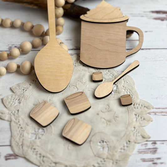 Hot Cocoa Mug & Spoon Faux Cutting Board Interchangeable Add - On | Winter Kitchen Decor DIY Kit | Farmhouse Kitchen Seasonal Kit |